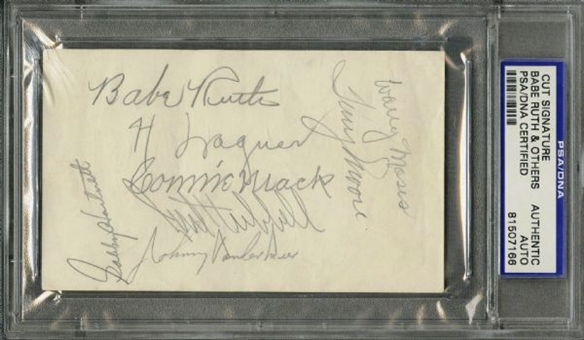 Babe Ruth, Connie Mack, Honus Wagner and 3 Other Hall of Famers Cut Signature Page